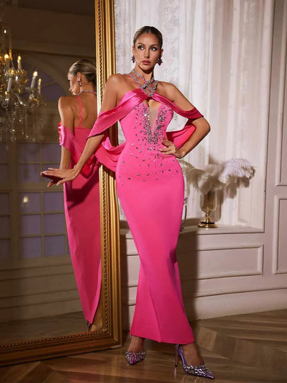 Hadley Halterneck Rhinestone Bandage Maxi Dress