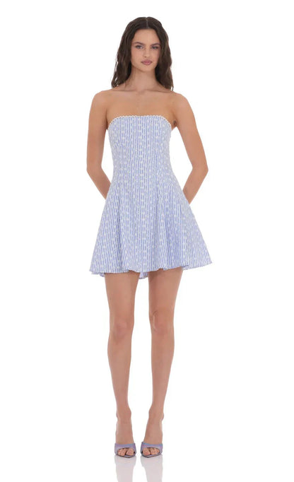Amiens Coast Striped Floral Strapless Dress