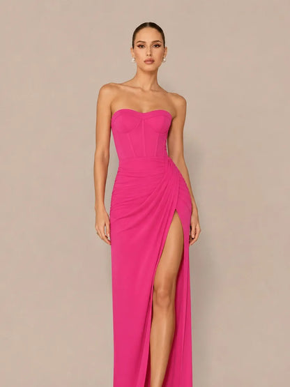 Calista Minimalist Strapless Maxi Dress with Slit