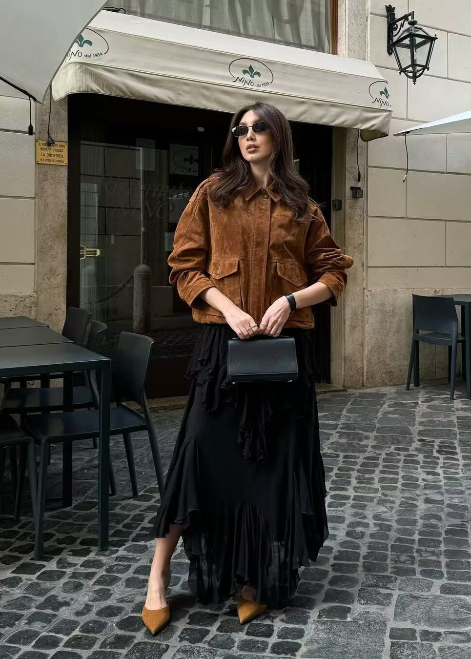 Suede Effect Oversized Jacket With Front Pockets