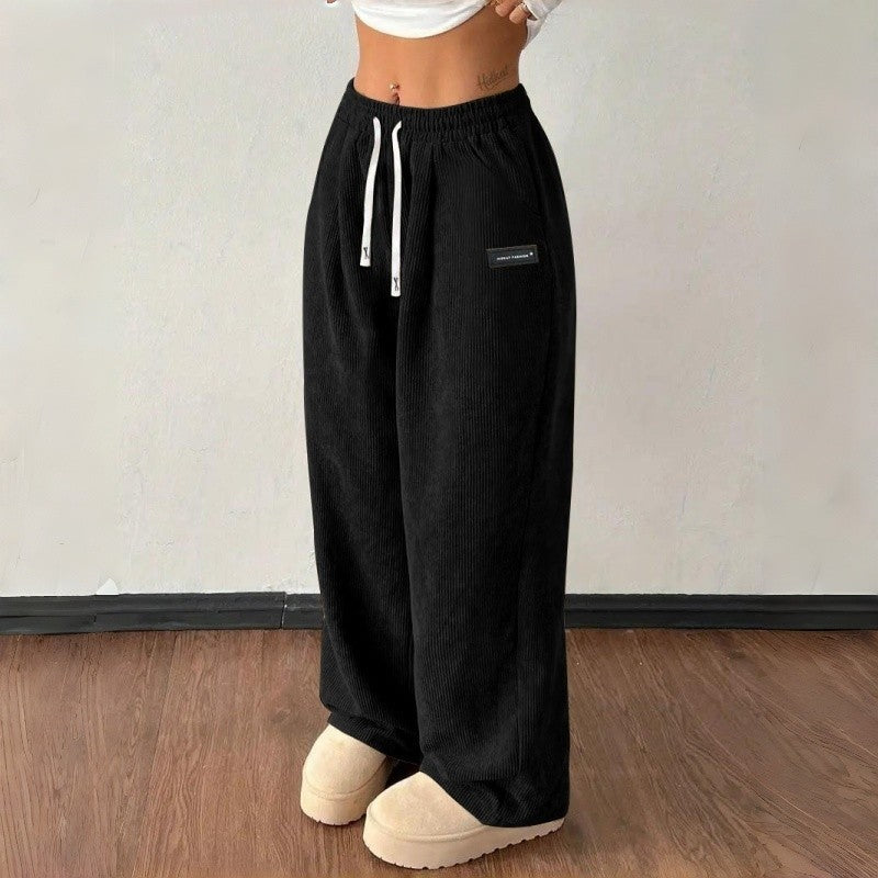 Solid Color Drawstring Casual Pants