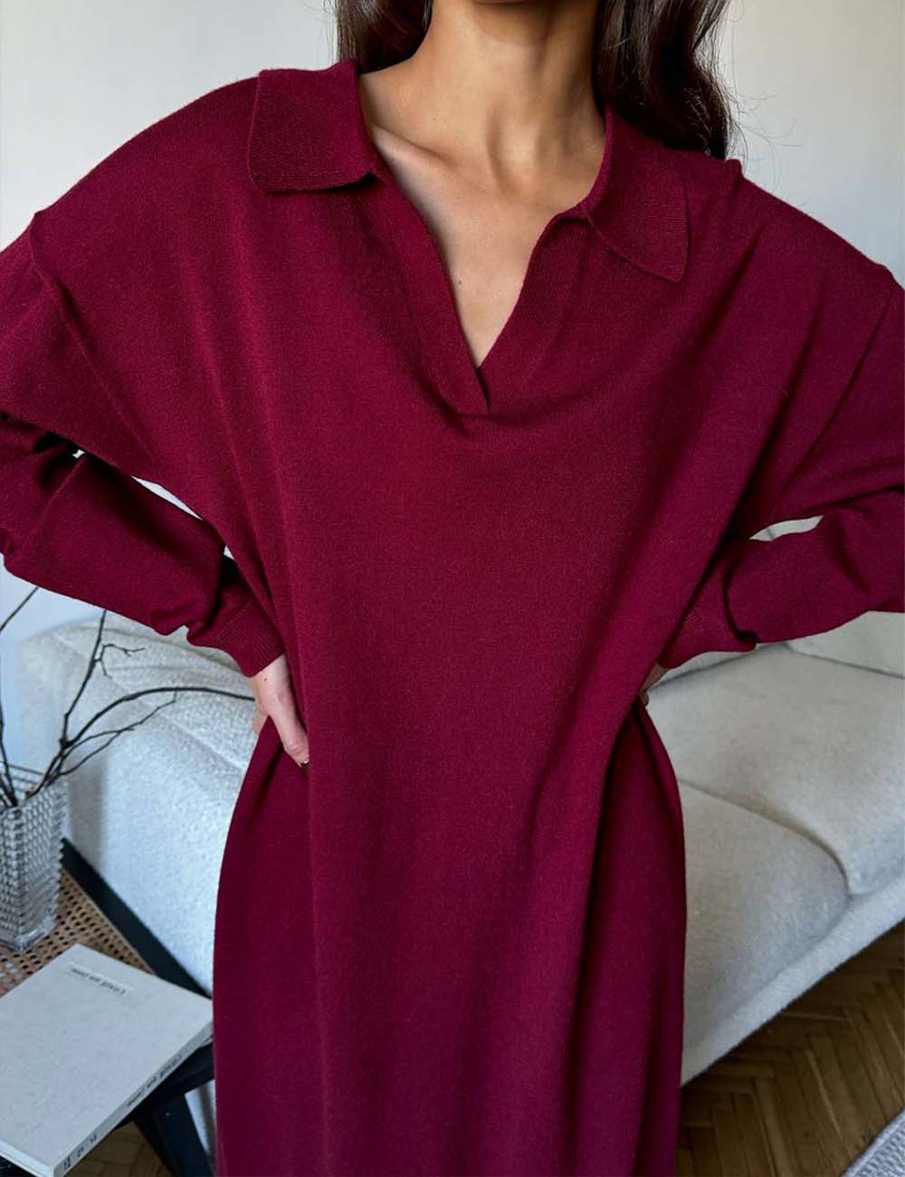 Fall Polo Collar Long Sleeve Maxi Dress
