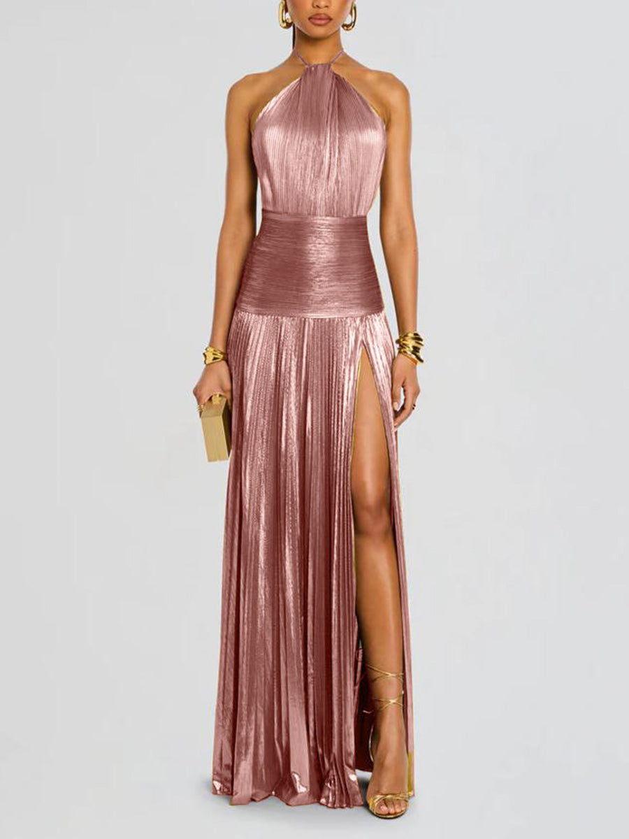 Noelia Metallic Slit Maxi Dress