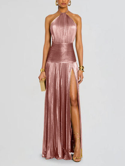 Noelia Metallic Slit Maxi Dress