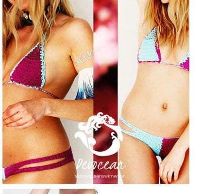 New Sexy Crochet Striped Bikini Swimsuit Suit