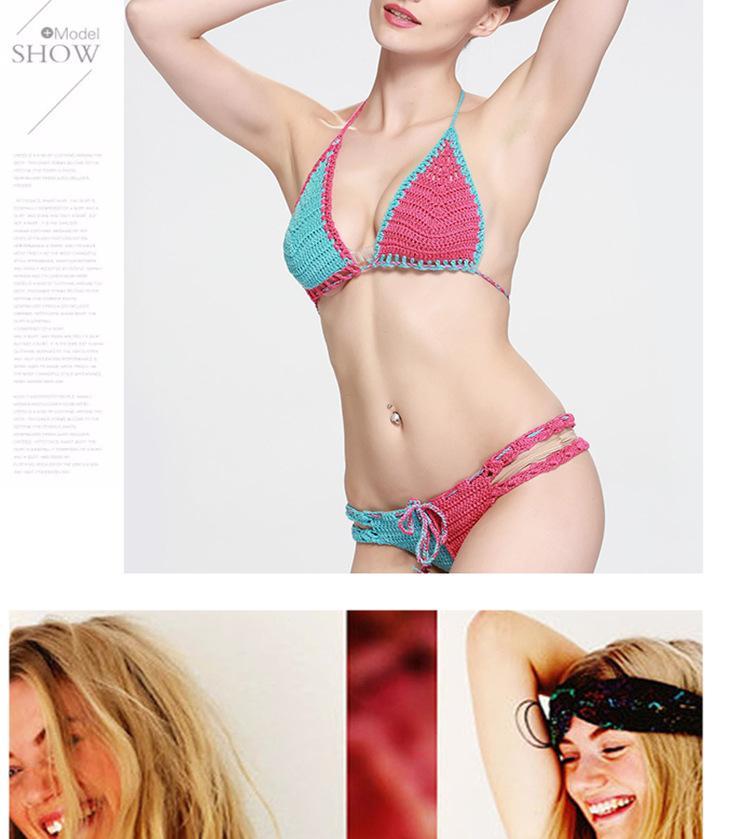 New Sexy Crochet Striped Bikini Swimsuit Suit