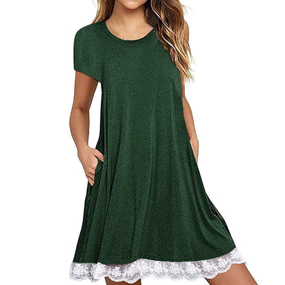 Explosions Lace Stitching Crew Neck Short Sleeve Large Size Dress