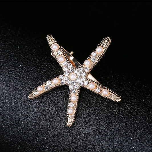 Beautiful Starfish Hair Clip with Rhinestones - Trendy Gold and Silver