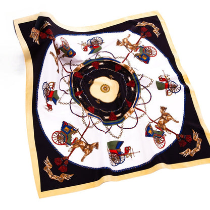 Scarvii - Vintage Carriage Print Square Twill Scarf