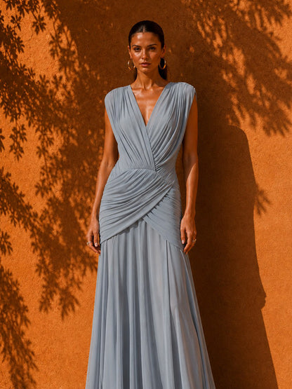 Alexa V-Neck Sleeveless Pleated Maxi Dress