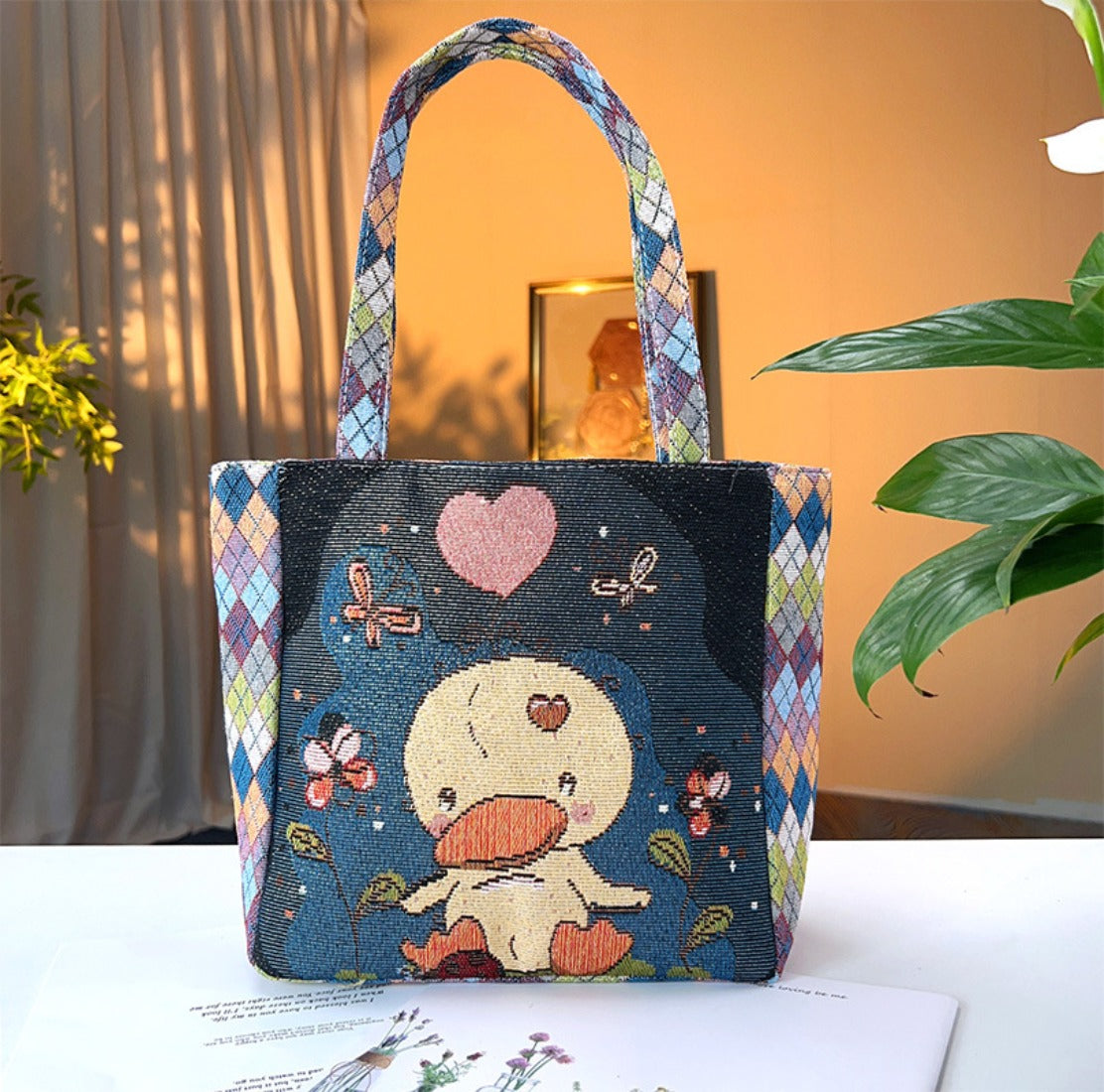 Cosbai - Geometric Lace Botanical &amp; Animal Canvas Tote
