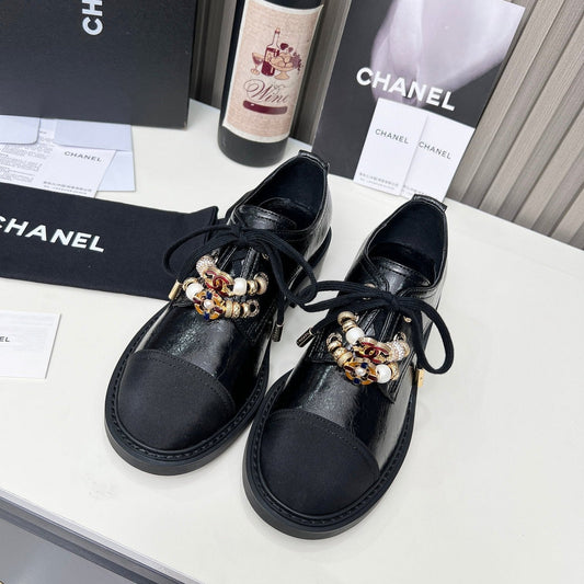 Chanel CC Combat Shoes With Pearl Black in Calfskin 597895