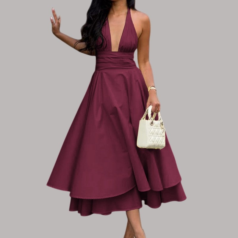 Princess Dress With Neck Wrap Waist Tie