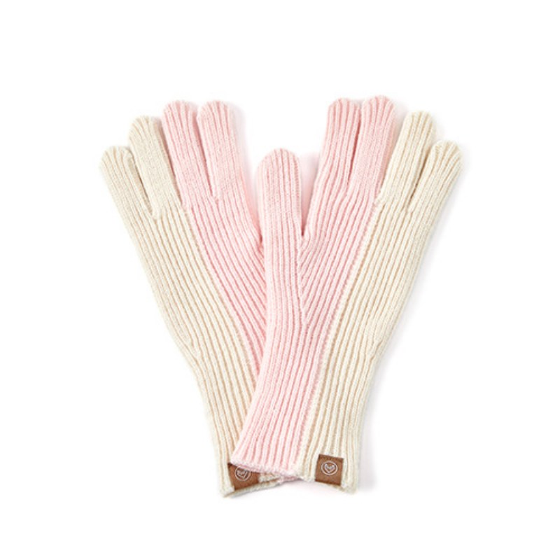 Color Block Simple Ribbed Knit Gloves