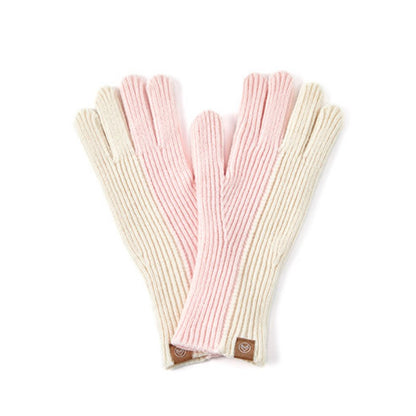 Color Block Simple Ribbed Knit Gloves