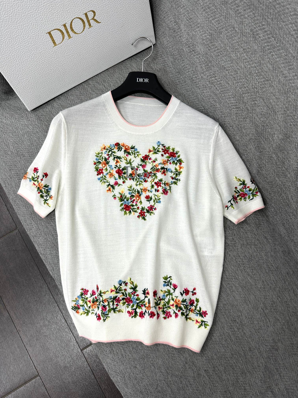 CD Dioramour Short-Sleeved Embroidered Sweater White Wool 349487