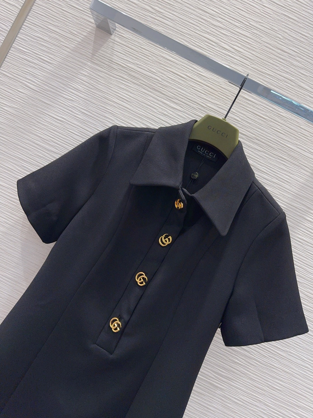 GG Crêpe Dress With Double G Button Black Wool 346685
