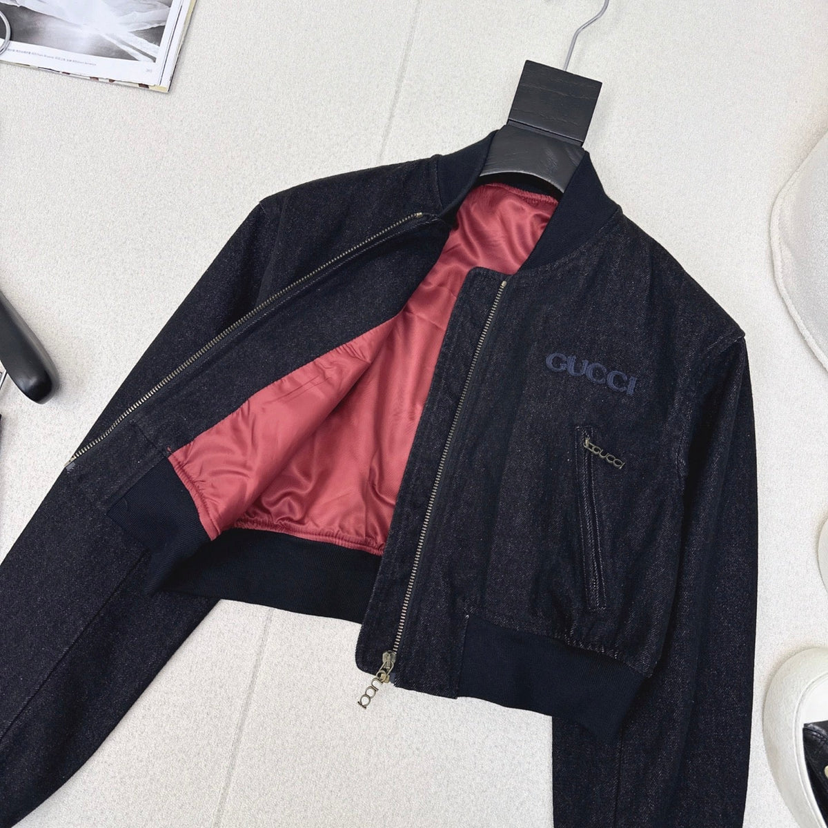 Gucci 25 Short Stand-up Collar Jacket Dark Blue Cotton 596441