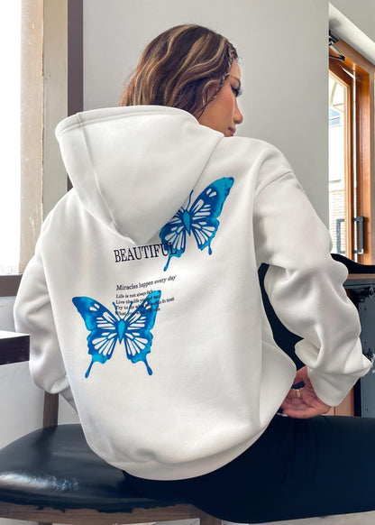 Graphic Hoodie Soft Fabric Butterfly Print