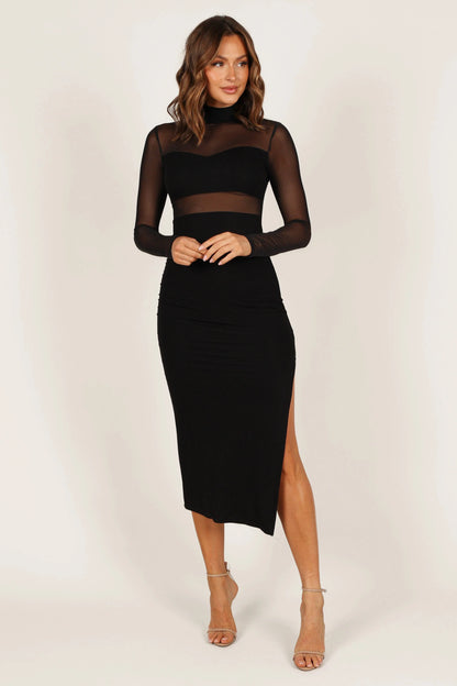 Farrow Long Sleeve Midi Dress - Black