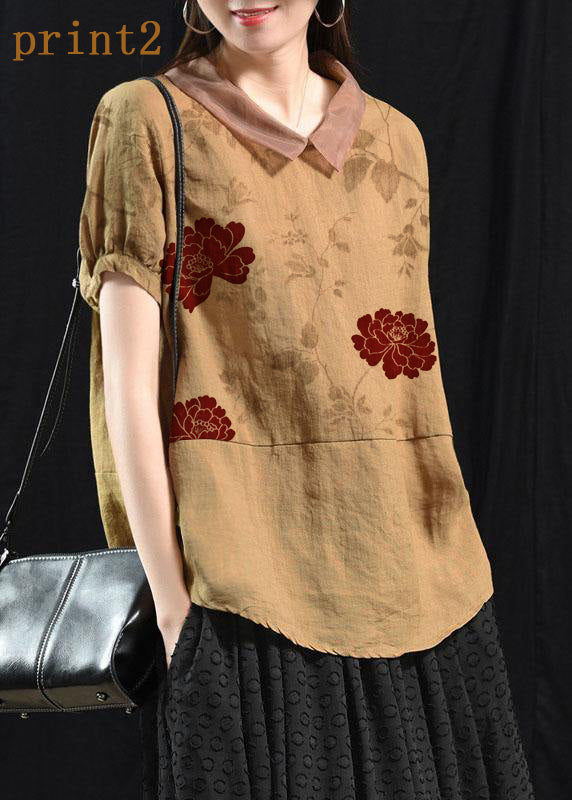 Bohemian Mulberry Patchwork Turn-down Collar Summer Linen Shirt Top