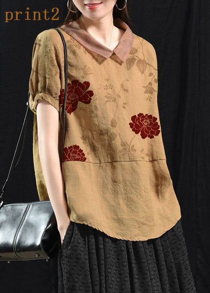 Bohemian Mulberry Patchwork Turn-down Collar Summer Linen Shirt Top