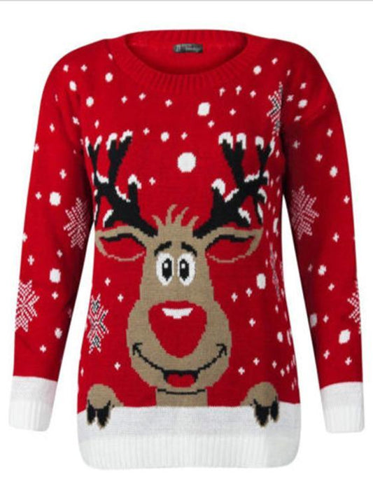 Personality Printed Xmas Lovely Elk Long Sleeve Xmas Free Size Sweater