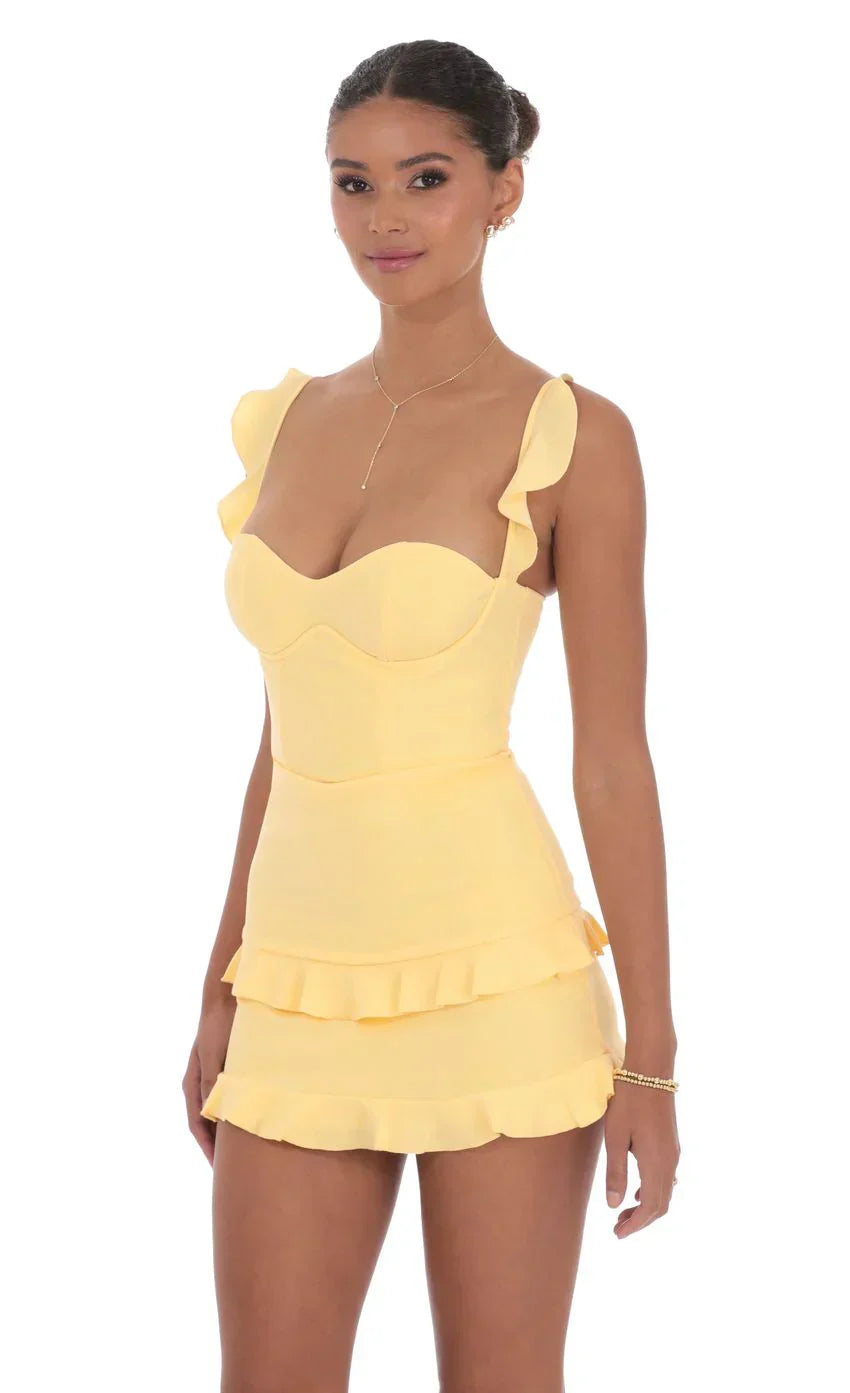 Ruffle Corset Dress In Yellow