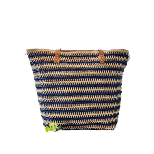 Cosbai - Colorblock Striped Crochet Tote Bag - Large &amp; Classic