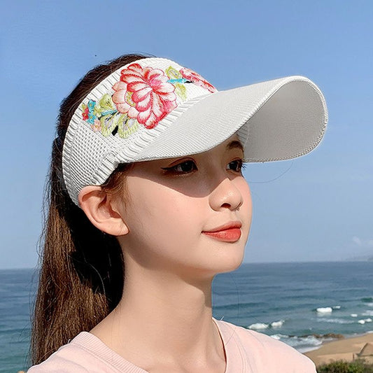 Sunshade Hat Women'S Spring And Summer National Embroidered Sunscreen Baseball Cap Outdoor Empty Top Sun Hat