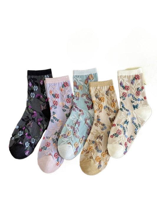 Rufia - Simple Flower Mid-Calf Socks - Chic &amp; Sweet