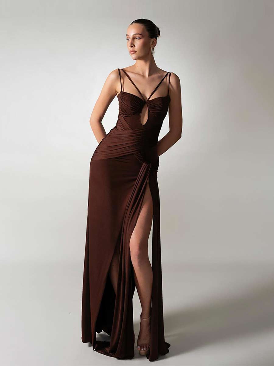 Ashlyn Pleated Ribbon Maxi Dress