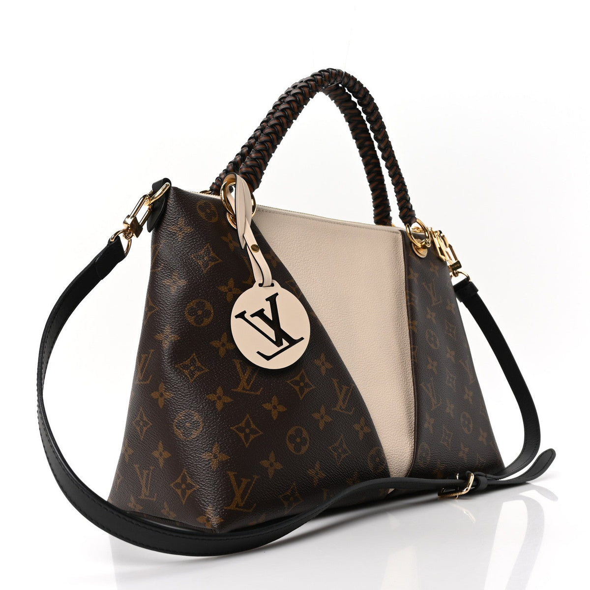 Monogram Braided V Tote MM Creme