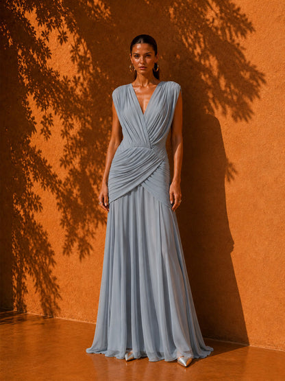 Alexa V-Neck Sleeveless Pleated Maxi Dress
