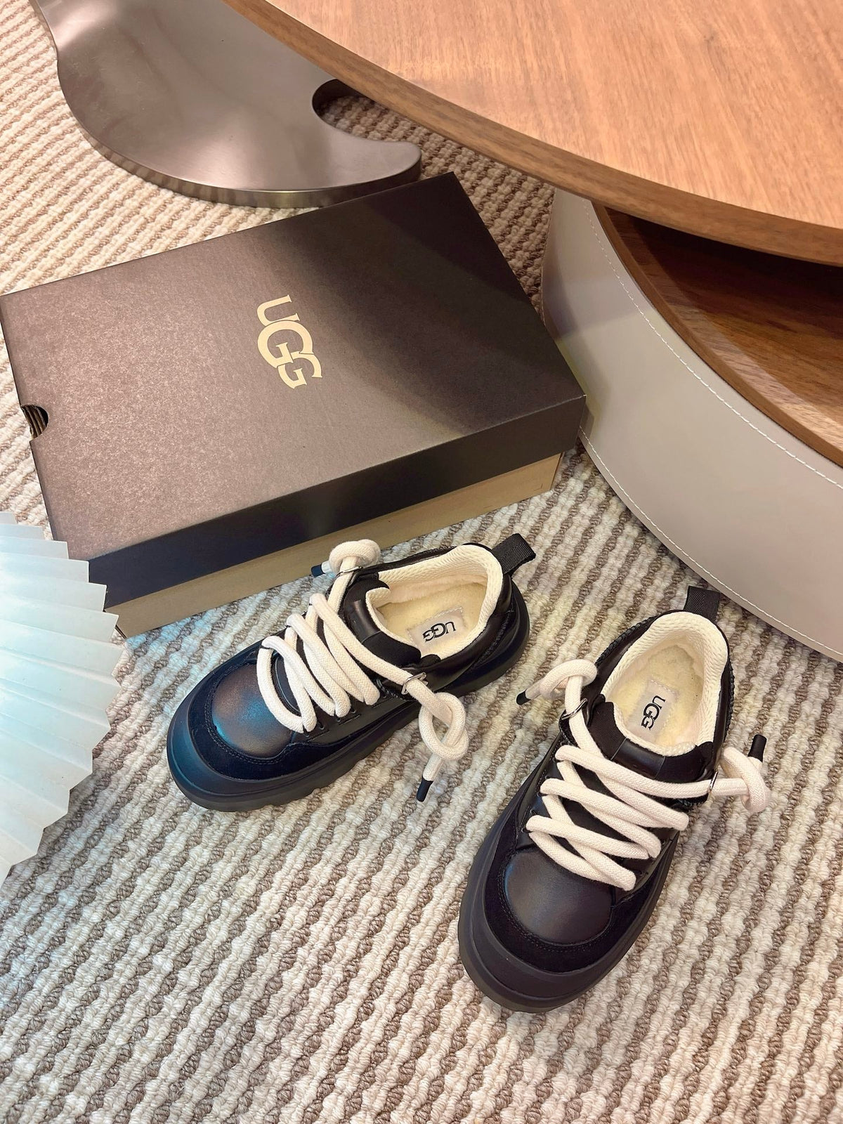 UGG Heritage Utility Sneakers Cream Black Suede Cowhide