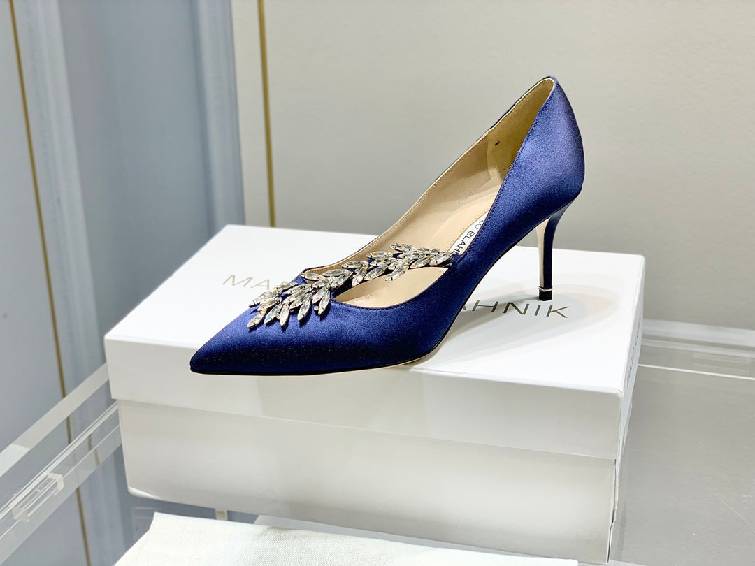 Manolo Women's Nadira Pumps 70 Blue Satin