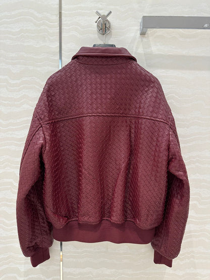 BV Double-Zip Baseball Jacket in Burgundy Lambskin