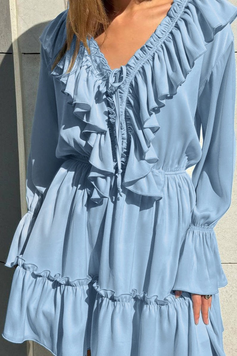 Ruffle Long Sleeve Mini Dress Lightweight Fabric