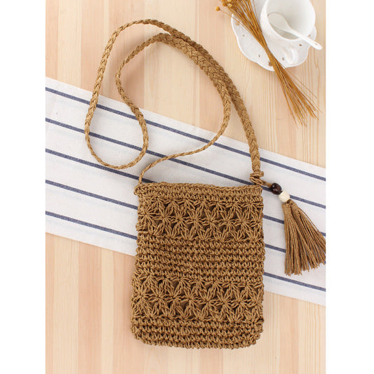 Crochet Market Bag Hollowed Fringe Crossbody Bag