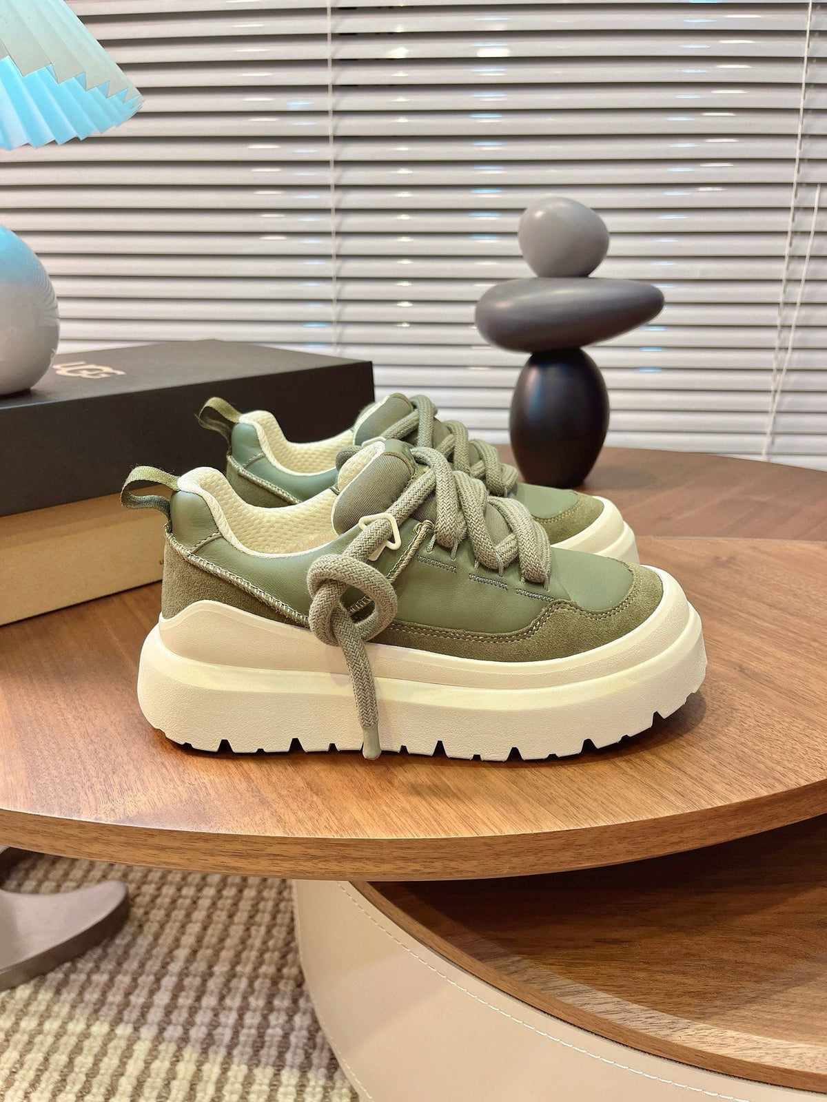 UGG Heritage Utility Sneakers Cream Olive Green Suede Cowhide