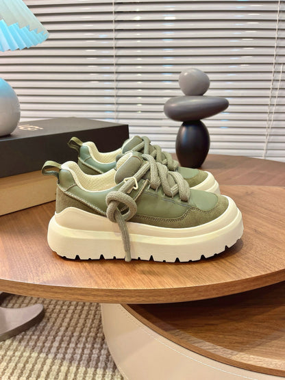 UGG Heritage Utility Sneakers Cream Olive Green Suede Cowhide