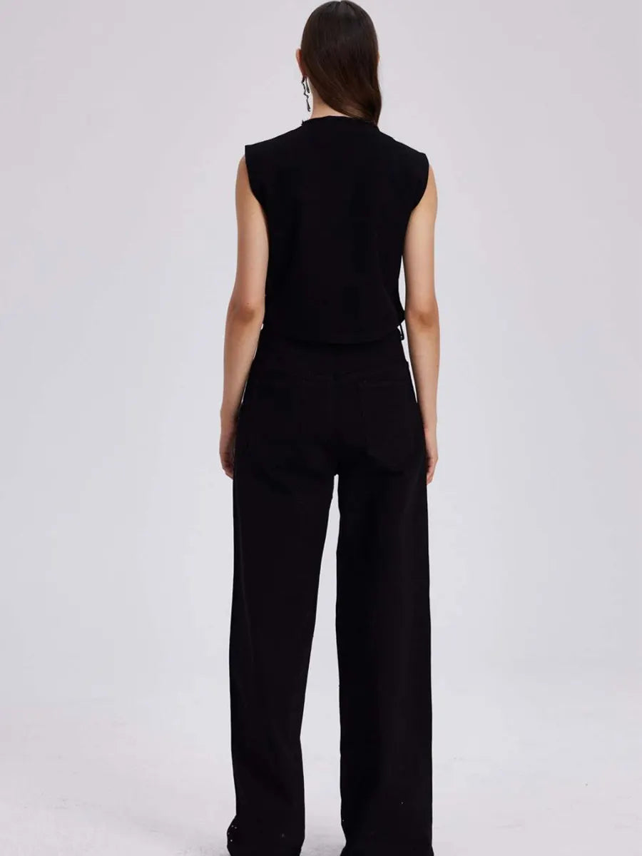 Liana Embellished Cutout Denim Pants Set