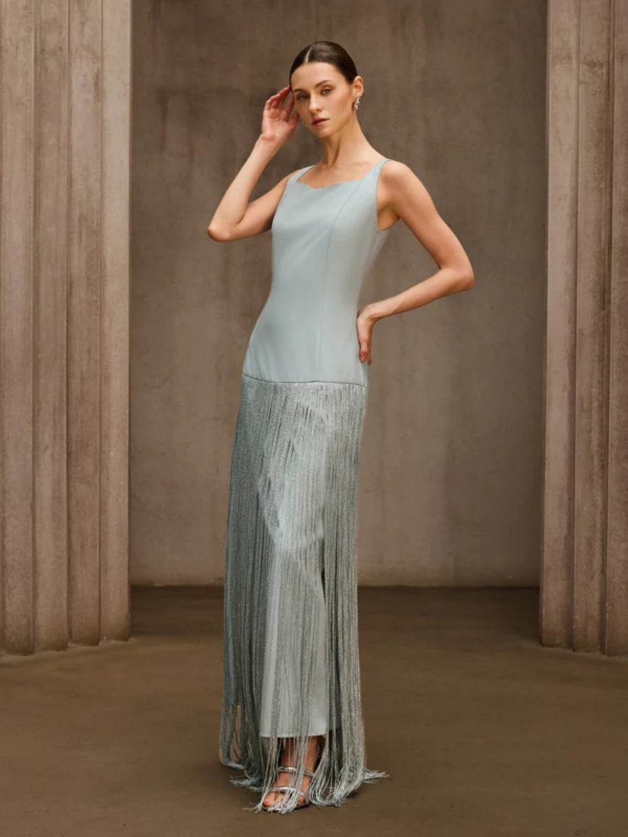 Gia Sleeveless Fringe-Trimmed Midi Dress