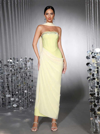 Kiara Patchwork Strapless Maxi Dress