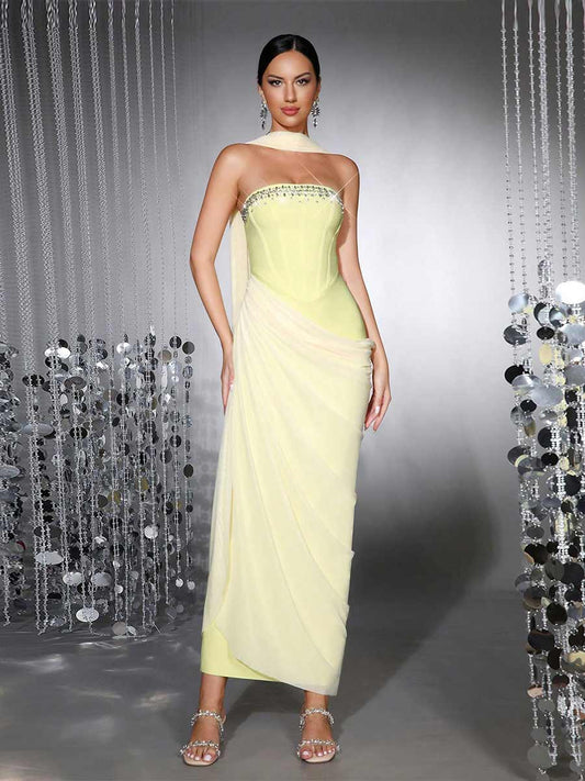 Kiara Patchwork Strapless Maxi Dress