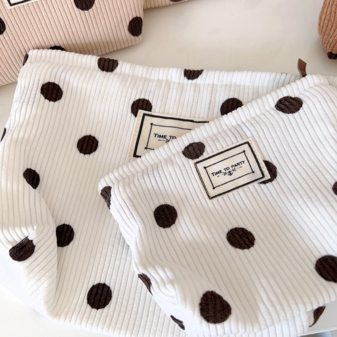 Cosbai - Corduroy Polka Dot Storage Pouch