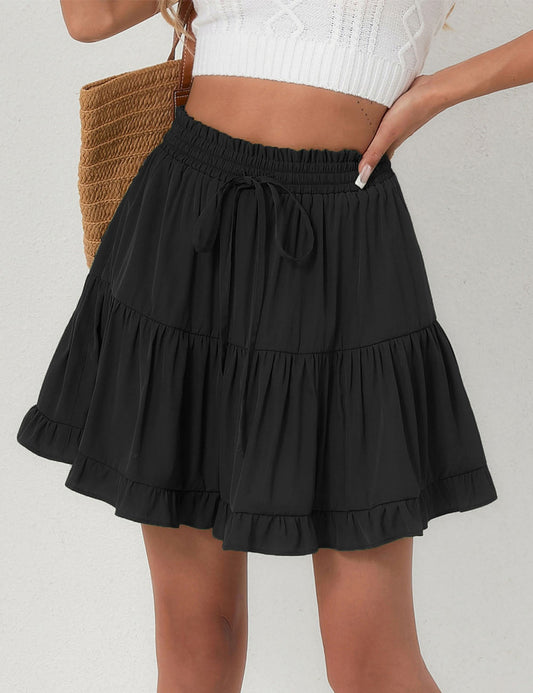 Trendy Pleated High Waisted Drawstring Skirt