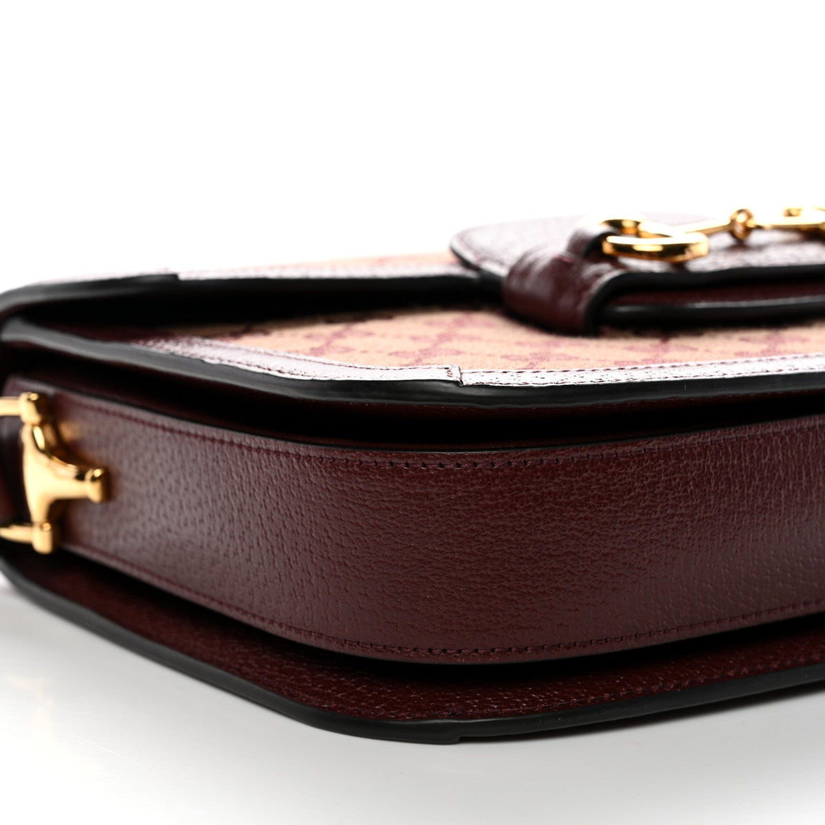 Monogram Textured Dollar Calfskin Horsebit 1955 Shoulder Bag Sahara Rubino Chardonnay