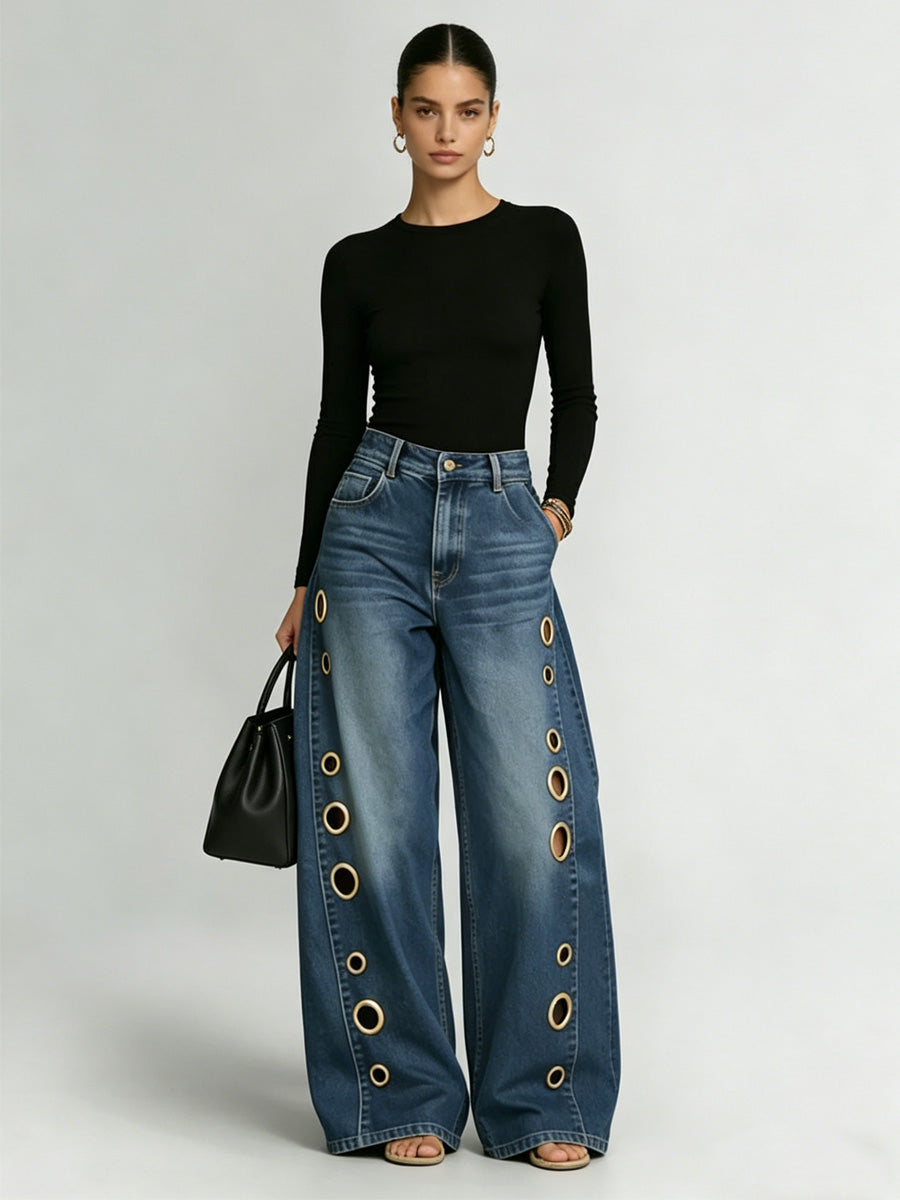 June Metal-Eyelet Jeans
