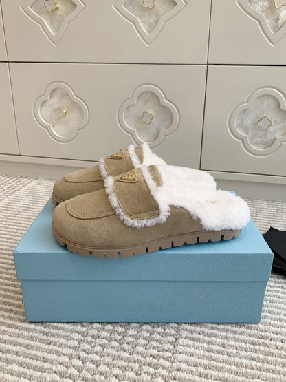 Pra Slippers Desert Beige Suede & Shearling 478568